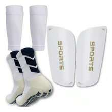 Non-Slip Socks With Shin Guards For Soccer - White - View 1