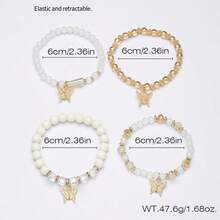 4pcs/Set Bohemia Style Handmade Glass Beads Floral Butterfly Charm Stretch Bracelet Set For Women, Great For Beach Idea For Vacation, Casual, Party, Daily Wear - 白色 - 查看 4