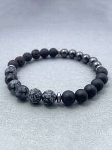 YAUKIA 1 Stück kraftvolles Schutzarmband - Schneeflocken Obsidian, Lava Stein, Schwarzer Onyx & Hämatit absorbieren negative Energie, heilende Schutzschmuck, Freundschaftsarmband