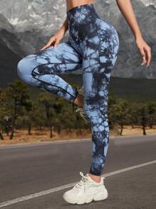 Damen High Waist Batik Sport Leggings, nahtlose Yoga Workout schlank anliegende Strumpfhosen