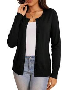 A.Jesdani Women's Button Down Crew Neck Long Sleeve Soft Knit Cardigan Sweaters - 01-b-light Grey - View 11