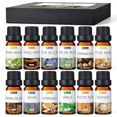 KAISASA 12 piezas de 10 ml de aceite esencial de aromaterapia natural para hacer ambientadores, velas perfumadas, humidificadores y otras artesanías aromáticas.