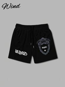 Men's Retro 3D Eagle Shield Print Casual Shorts, Fashion Relaxed Fit Comfortable For Sports, Leisure, Home Gathering