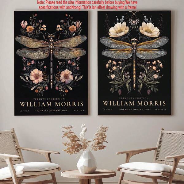 2 piezas Póster de libélula de William Morris, Impresiones de William Morris, Pósteres vintage, Impresiones de arte de pared de Morris, Ideas de regalo, Artes de pared, Pósteres, Arte de pared con marcos, Arreglos de habitación, Arte de pared, Estética de decoración de habitaciones, Decoración vintage, Arte de pared para sala de estar - Lienzo (Marcos opcionales)