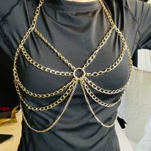 1 pieza Cinturón de Body con cadena de metal con círculos estilo europeo/estadounidense para bikini sin espalda