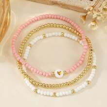 Juego de 3 piezas Pulseras tejidas a mano DIY, pulsera de cuentas multicolor con forma de corazón, set versátil para combinar, apropiado para vacaciones en la playa, fotos en la calle, fiestas, graduación, regalo de joyería