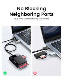 UGREEN 0.5 米 4 合 1 C 型 USB 3.0 读卡器，可同时读取 4 张卡，适用于数字存储卡 TF SD Micro SD - 黑色 - 查看 8
