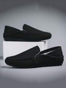 Men's Slip-On Loafers, New Summer Non-Slip Durable Flat Comfortable One-Step Men's Casual Outdoor Driving Shoes, Large Size Breathable Moccasins Fashion Luxury Deodorizing Canvas Sneakers, Contrast Color Woven Bottom Casual Slip-On Shoes