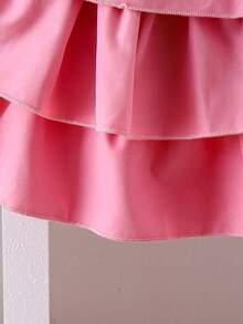 2pcs/Set Girls Stylish Cute Bow Rhinestone Long Sleeve Sweatshirt + Cake Skirt Outfit, Spring Autumn - Pink - View 6