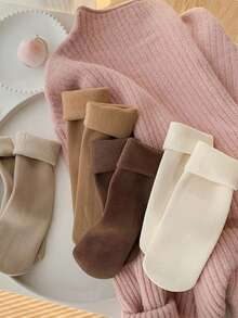 Kit 4 Pairs Of Long-Shaft Thermal Lined Ribbed Socks For Cold Weather Women's Fashion - Multicolor - View 2