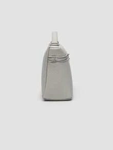 1 pieza Bolso cuadrado de hombro de piel de PU de grano de litchi de unicolor, bolso de mano pequeño para mujeres, adecuado para atuendo de moda diaria y salidas - Gris Claro - Ver 4