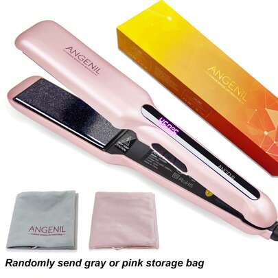 ANGENIL ANGENIL Argan Oil Flat Curler, Professional Portable Dual Voltage PET Hair Straightener, 1.6 Inch Wide Flat Clip For Thick Hair, Fast Straightening And Styling, LCD Display