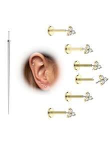 Cartilage Earrings Studs Flat Back Hypoallergenic Stainless Steel, Threadless Push In Studs For Tragus Helix Nostril Conch Piercing Jewelry 20G 18G 16G 6mm 8mm - Multicolor - View 10