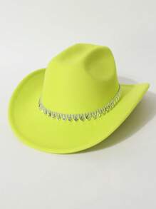 1 Peça Chapéu de Feltro Unissex, Chapéu de Feltro de Lã de Cor Sólida e Plano na Parte Superior com Decoração de Cinto em Formato de Diamante, Chapéu de Cowboy Ocidental Estiloso, Adequado para Noiva, Apresentação, Festa, Uso Externo, Todas as Estações
