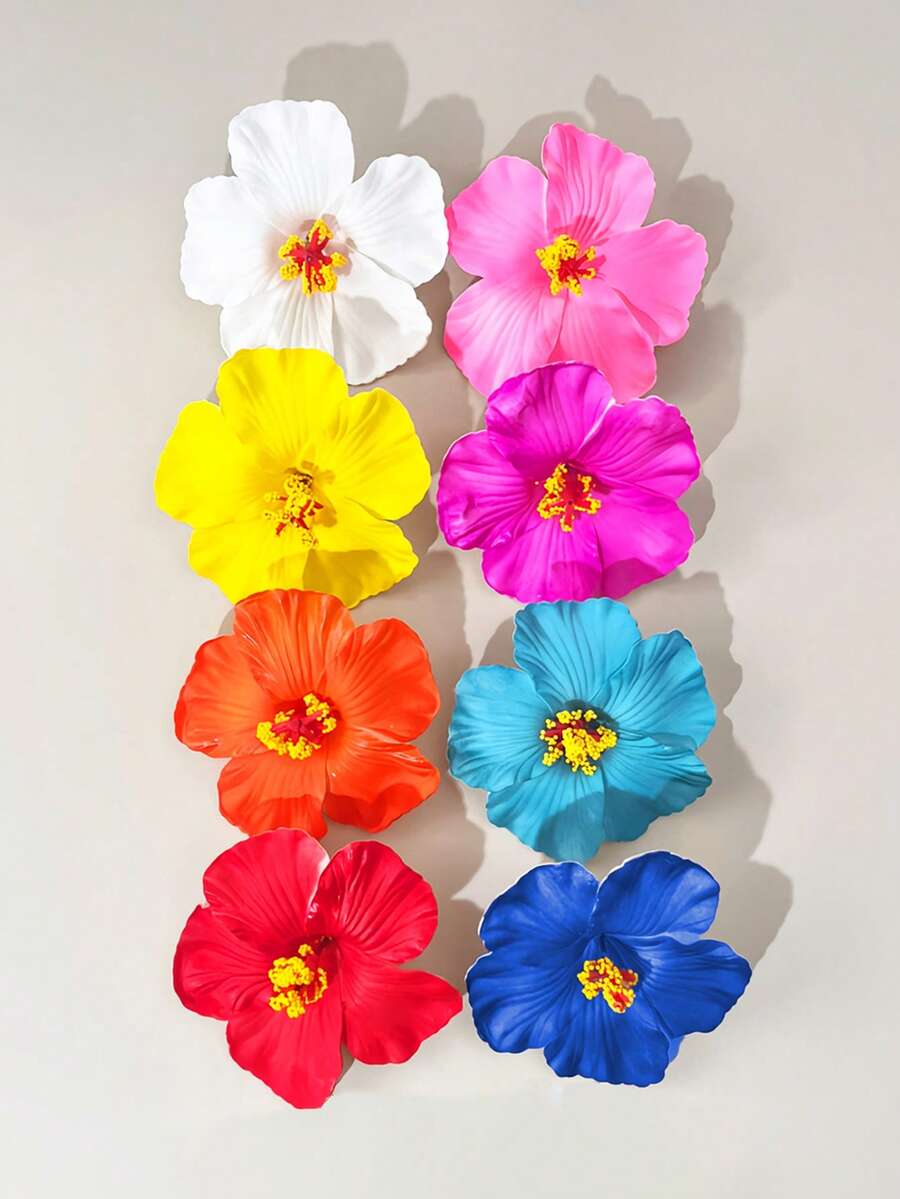 8件套热带花朵发夹，女士人造花朵发夹，芙蓉花和莲花发夹，适合假日海滩派对、夏季热带花朵发饰、女孩假日礼物、波西米亚风、时尚配饰，8件超值装，结实不易脱落，适合女性和女孩，扁平爪夹，头部配饰，发卡