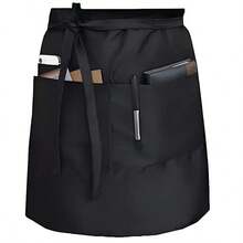 1 pieza Delantal largo de servidor, negro con 3 bolsillos, delantal medio adecuado para hombres y mujeres camareros/as y chefs - Negro - Ver 8