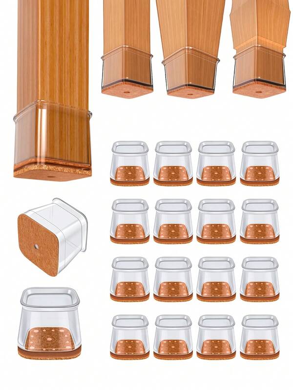 4/8/16/24 piezas Protectores de piso para patas de silla - Almohadillas de silicona gruesas para patas de muebles, Cubiertas de silla transparentes para reducción de ruido y protección de piso, Deslizadores de muebles duraderos para mesas y sillas, sofás y mesas de centro, sin arañazos (Redondo, Cuadrado)