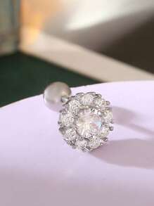1pc Elegant CZ Geometric Round Stud Earrings, Miniature Titanium Alloy Earring, Versatile Everyday Wear For Women