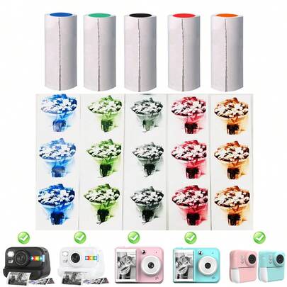 5 卷即时打印相机补充纸，57 毫米 X 25 毫米迷你热敏打印纸，适用于大多数即时相机，便携式照片打印纸