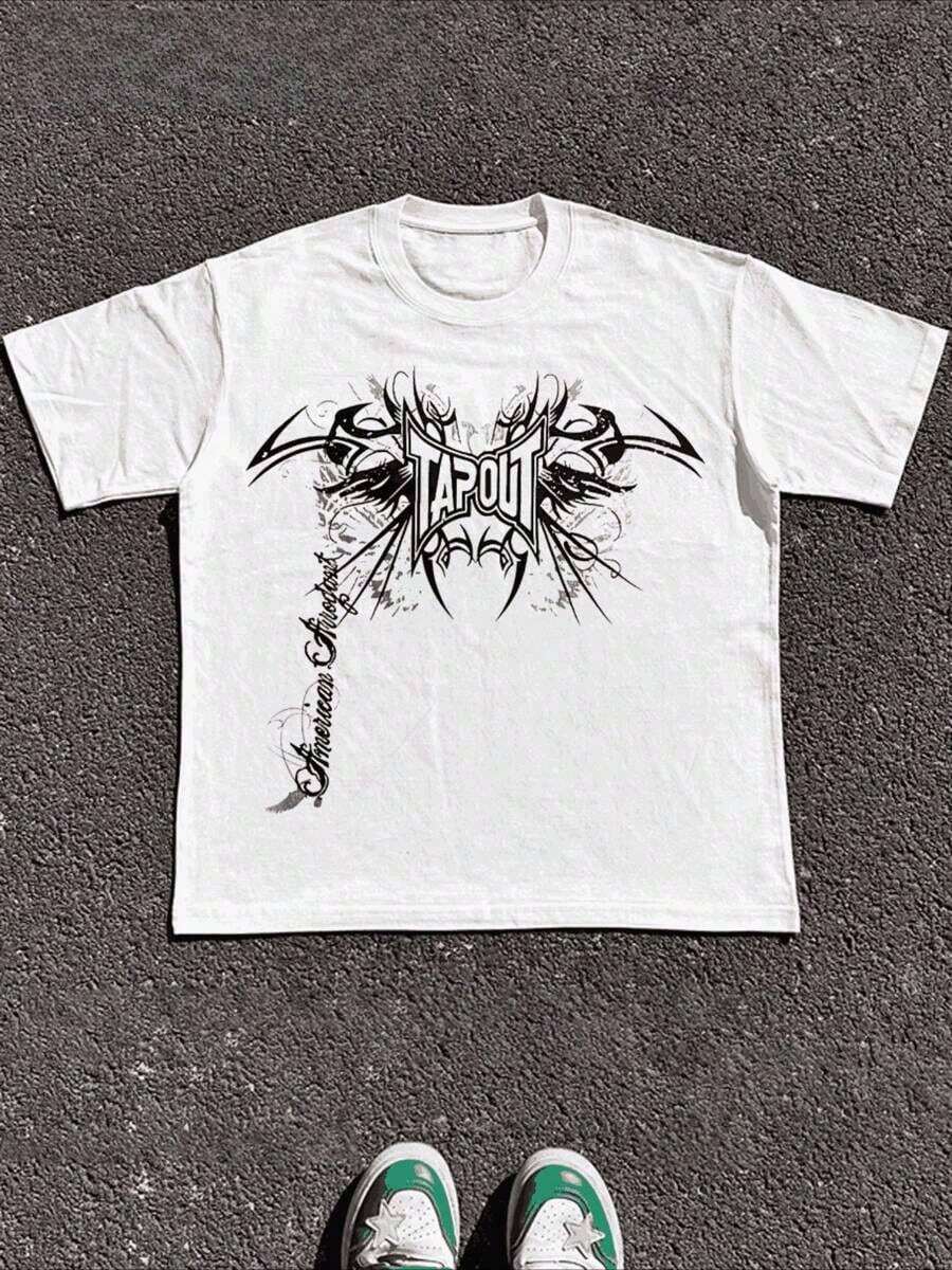 Plus Size 1 Pcs  Cotton Vintage Y2K Size 2XL Tapout AOP Graphic Graphic Print T Shirt Tops TEE 220g Heavy Cotton T Shirt - 白色 - 查看 1