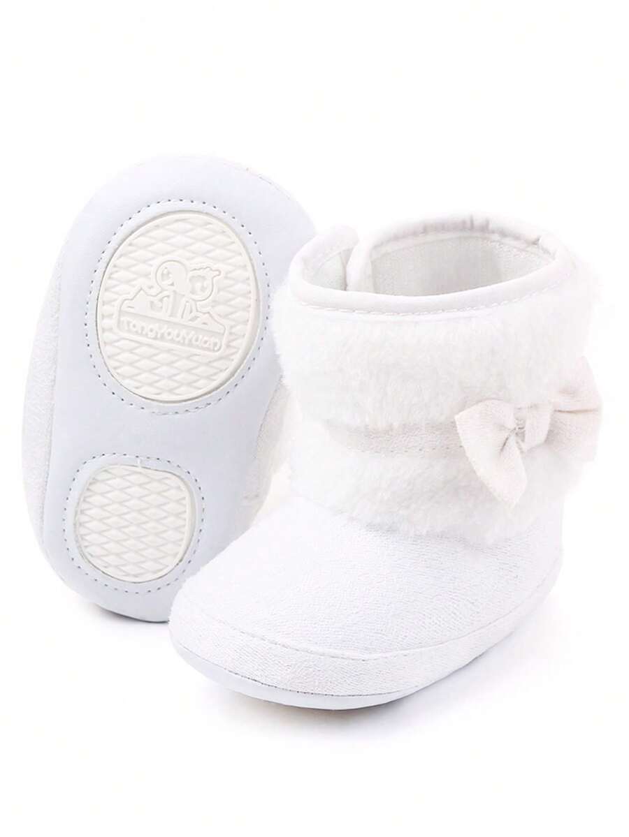 1 Pair Of Infant Boots, Warm And Thick Snow Boots In Autumn And Winter, Cute Bow Design, Suitable For Indoor And Outdoor Feet, Non-Slip Learning To Walk, Soft Flat Shoes For Infants. - White - View 1