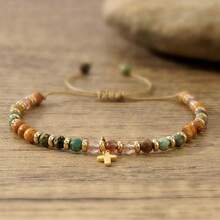 励志手链，女士疗愈天然石手链 - 祝您早日康复，送给女性朋友、姐妹、女孩的礼物 - 生活艰难，但你也很坚强 - Cross style - 查看 3