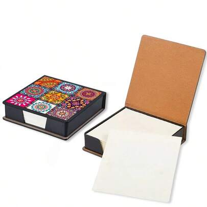 1pc Bookmark Storage Box With 160pcs Self-Adhesive Memo Pads, Black Faux Leather, DIY Special Shaped Crystal Rhinestone Design, Mandala Pattern, Handmade Artistic Diamond Painting Kit, Practical & Artistic, Business Gift, Valentine's Day Gift, Office & School Supplies, Recording, Back To School, Graduation Season
