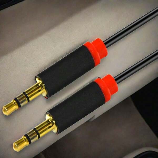 High-Quality 1m Male To Male 3.5mm Flat Stereo Audio Extension Cable - Black With Red Molded Connectors For Enhanced Sound Experience