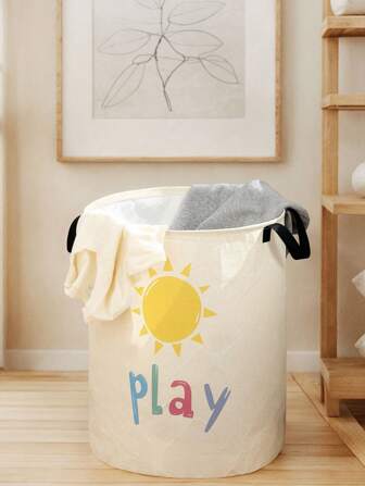 1 pieza Cesta de almacenamiento plegable de gran capacidad y con asas, con estampado de dibujos animados de sol, cesta de almacenamiento multiusos para guardería, suministros para bebés, ropa, pañales y organización