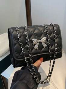 Bolso de hombro acolchado con decoración de mariposa y lazo, bolso cruzado pequeño y elegante con cadena para mujer 2024
