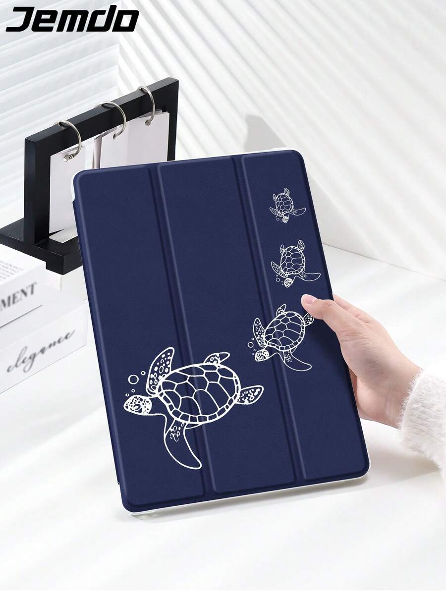 1 个海龟印花蓝色扁平保护壳,兼容 iPad 10.2、iPad Pro 11 英寸 2021/2020/10 代、iPad Mini 4/5/6、Galaxy Tab A8 10.5 英寸 2022、Matepad 10.4 英寸/Tab,带铅笔槽,自动睡眠/唤醒功能 - 彩色 - 查看 1