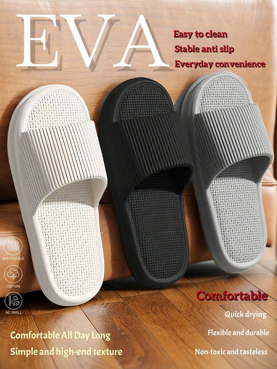New Summer Fashion Minimalist Men Casual Slippers, EVA Material Breathable Non-Slip Comfortable No Odor Durable Anti-Bacterial Foot Care, Versatile For Daily Casual, Beach, Vacation/Outdoor, Unisex Couple Flip Flops, Shower Shoes - Multicolor - View 1