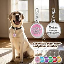 定制狗牌吊坠，个性化猫狗小狗宠物ID名字吊坠，项圈标签吊坠宠物配件皇冠吊坠，送给宠物的完美礼物 - 彩色 - 查看 2