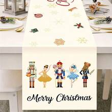 1-Piece Set Of Linen Nutcracker Table Runner - Designed With Holiday Nutcracker And Ballet Dancer, Featuring The Words "Merry Christmas", A Indoor And Outdoor Holiday Table Cover Suitable For Kitchen, Dining, And Party Decoration, Christmas Table Cloth, Nutcracker Theme, Seasonal Decorative Fabric, Home Decor. - Multicolor - View 20