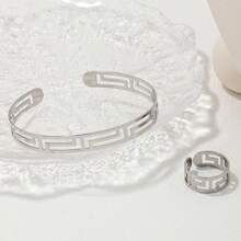 1 Set Hollow Gold Minimalist Bangle And Open Ring, Mother's Day Holiday Jewelry Gift