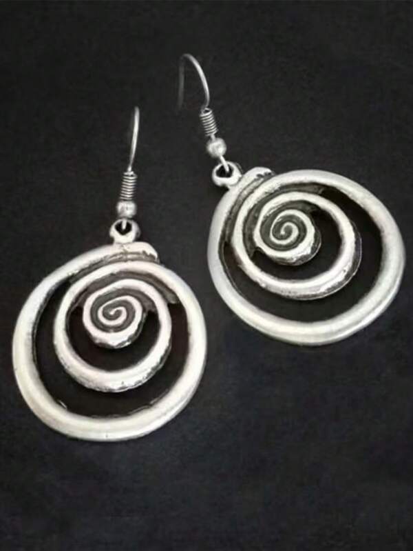 1 Pair Fashionable Unique Geometric Hollow Rotational Circle Drop Earrings