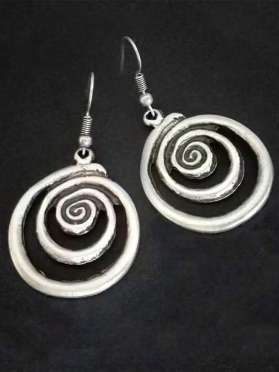 1 Pair Fashionable Unique Geometric Hollow Rotational Circle Drop Earrings