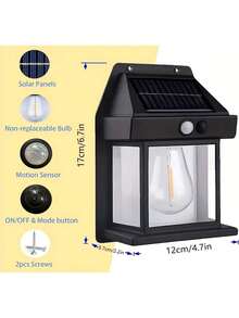 1 件套户外太阳能灯，钨丝灯，3 种模式，运动传感器安全灯，IP65 防水，太阳能壁灯，明亮，适用于后院花园围栏露台前门