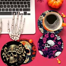 4pcs/Set Halloween Cup Coasters, Pumpkin Pattern Round Coasters With Rubber Base, Suitable For Drinks, Coffee, Decoration, Home, Office, Bar, Holiday Or Party