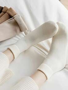 Kit 4 Pairs Of Long-Shaft Thermal Lined Ribbed Socks For Cold Weather Women's Fashion - Multicolor - View 5