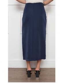 W167 Women's Midi Skirt Side Detail Fake Pocket Zipper Back Simple Sexy Polyester Skirt Beach Evening Holiday Wedding Sports Office All - Azul Marinho - 查看 5