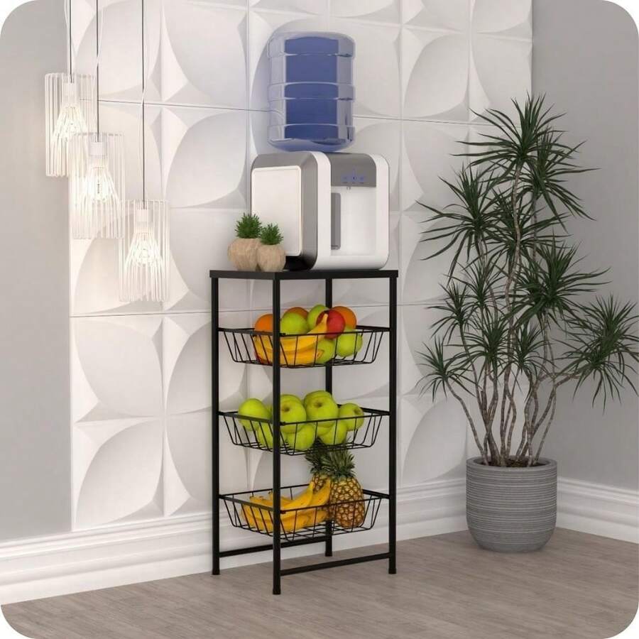 Kitchen Floor Fruit Bowl With Three Compartments Fruit Bowl Food Organizer Iron Base White Delivery - Black - View 1