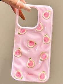 Funda protectora para teléfono de diseño de verano con ondas de agua y frutas lindas, compatible con iPhone 16, 15, 14 Pro Max, 13 Pro, de colores caramelo a prueba de golpes