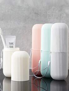 1pc Random Travel Toothbrush Case, Portable Wash Cup, Minimalist Toothbrush & Water Cup Set, 2Pcs/3Pcs Set ( Bamboo Toothbrush + Travel Toothbrush Case) Back To School - Multicolor - View 7