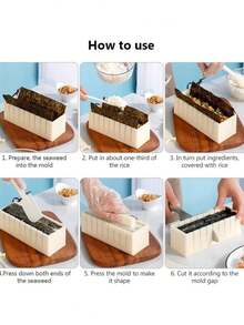 寿司制作套装、DIY寿司卷模具、海苔米模具、蛋糕卷模具、午餐盒配件、圆形、方形和心形，非常适合制作完美的米饭和蔬菜卷，塑料材质，易于使用，家用厨房工具，厨房用品。