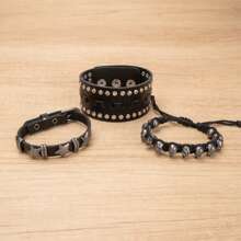 8pcs/16pcs/24pcs European And American Punk Style Rivet Personalized Men's Exaggerated Leather Bracelets