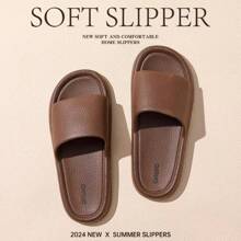 New Couple EVA Material Slippers, Faux Leather, Indoor Outdoor Non-Slip Comfy & Smell-Free Slides, Soft Flexible Men Fashion Home Slippers, EVA Non-Slip Pu Sole Flip Flops For Beach - Rust Brown - View 1