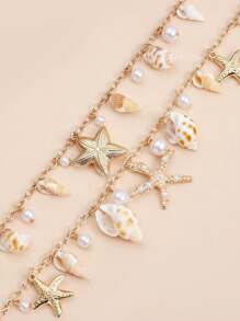 Summer Sexy Beach Body Chain Necklace With Shell And Starfish Pendants, Multi-Layer Waist Chain For Casual/Beach Outfits