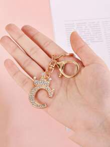 26pcs Alphabet Letter Rhinestone Keychain, Gold-Color Zinc Alloy Bling Pendant Accessories For Handbag Charm, ABCDEF School