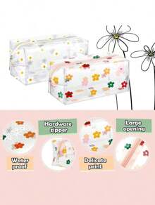 1pc Large Capacity Colorful Floral Pattern PVC Makeup Bag, Transparent Portable Travel Plastic Zipper Pouch, Multi-Functional Toiletry Storage Bag, Makeup Bag, Cosmetic Bag, Skincare Bag, Bathroom Essential, Cruise Essential, Dorm Essential, Bridemaid Gift, Mom Gift, Birthday Gift, Friend And Teacher Gift, Home Decor, Bathroom, Living Room, Bedroom Decor, Jewelry Storage Bag, Lip Gloss Bag, Nail Polish Bag
